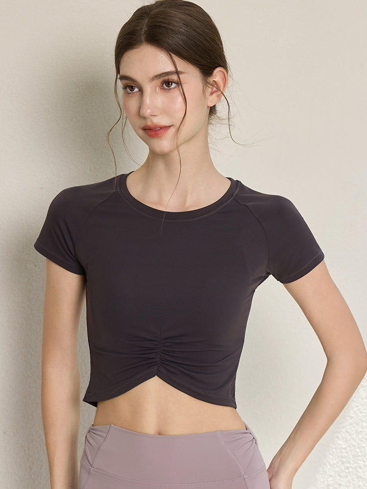 7A抗菌 フロントギャザー クロップドTシャツ