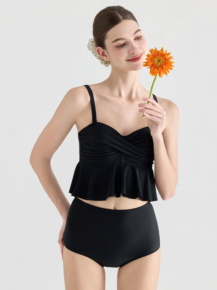 ペプラムビスチェ ツイストデザイン ワンピース 水着